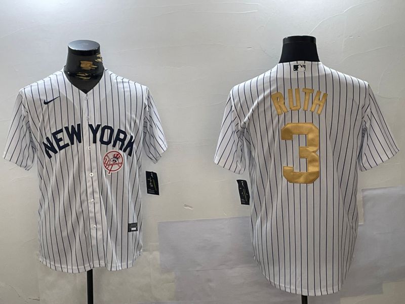 Men New York Yankees 3 Ruth White Stripe Fashion Nike 2024 MLB Jersey style 3
